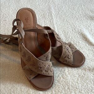 Frye Tan Sandals with lace up and block heel